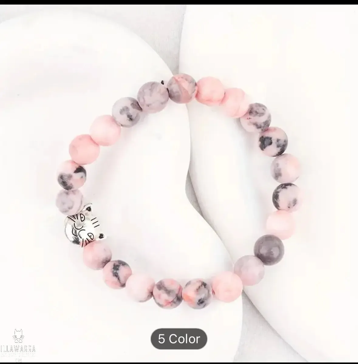 Natural Stone Cat Style Bracelet, Cute Cat Beaded Stretch Jewelry,