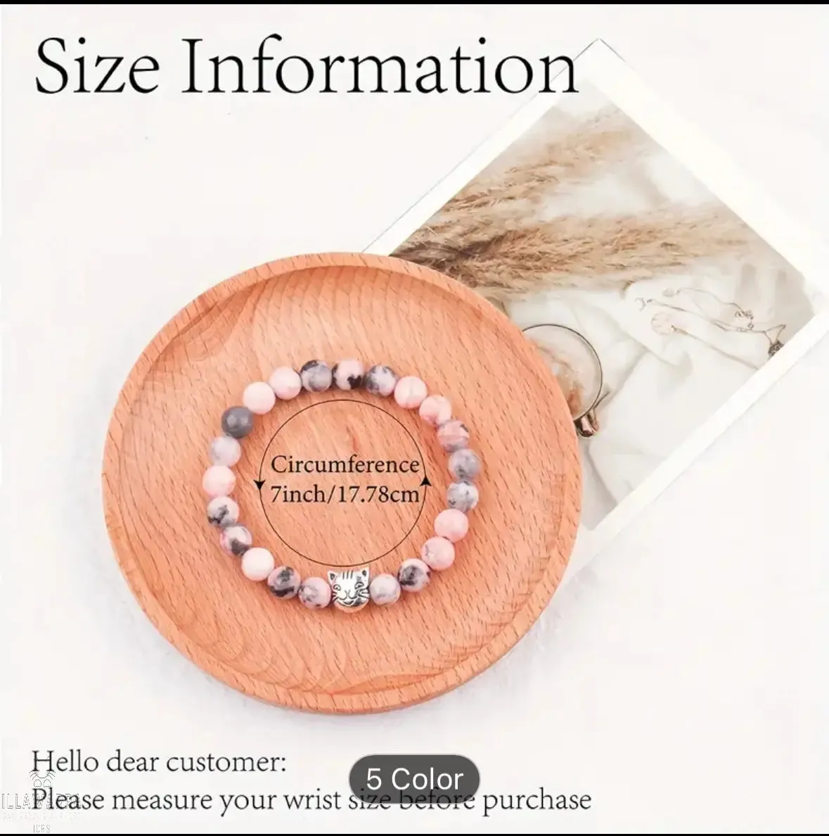 Natural Stone Cat Style Bracelet, Cute Cat Beaded Stretch Jewelry,