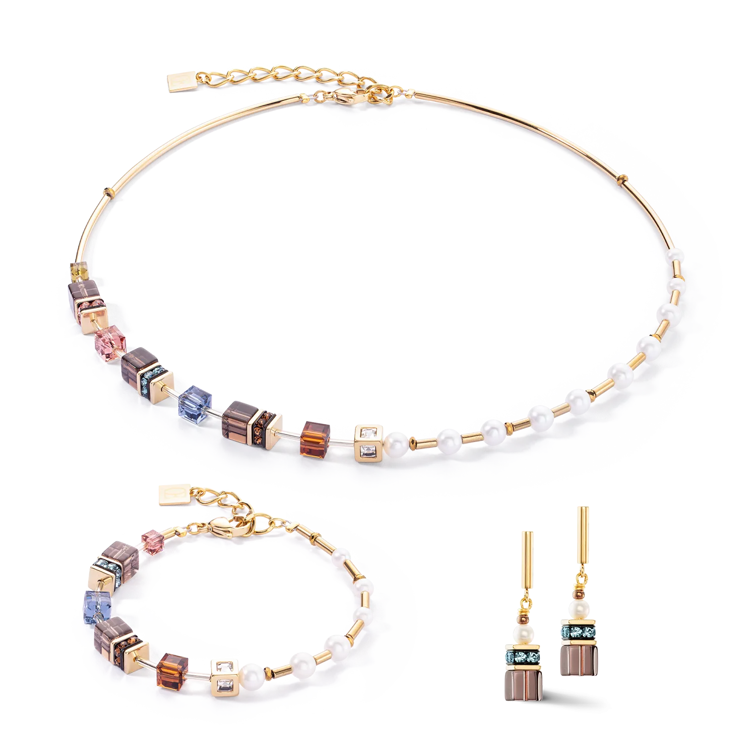Necklace GeoCUBE® Fusion Precious Pearl Mix gold-autumn