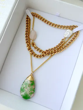 One Little Drop - Green & Pink Necklace
