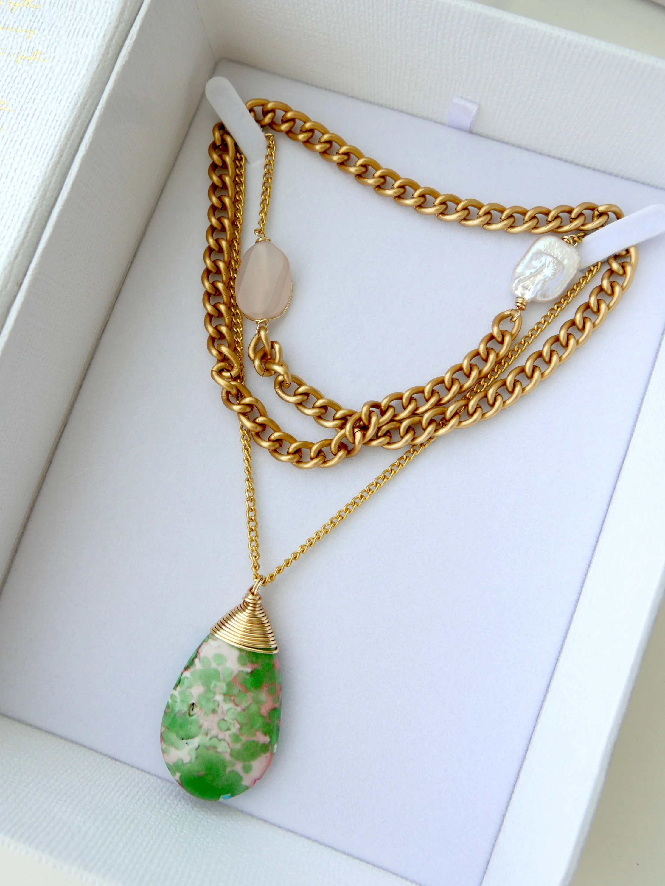 One Little Drop - Green & Pink Necklace