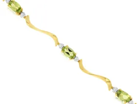 Oval Peridot with Diamond Accented Bracelet in Yellow Gold