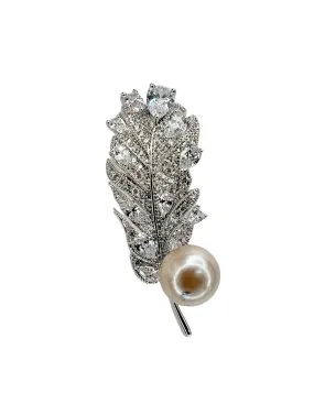 PALM LEAF BROOCH IN SILVER SETTING WITH PEACH SOUTH SEA PEARL