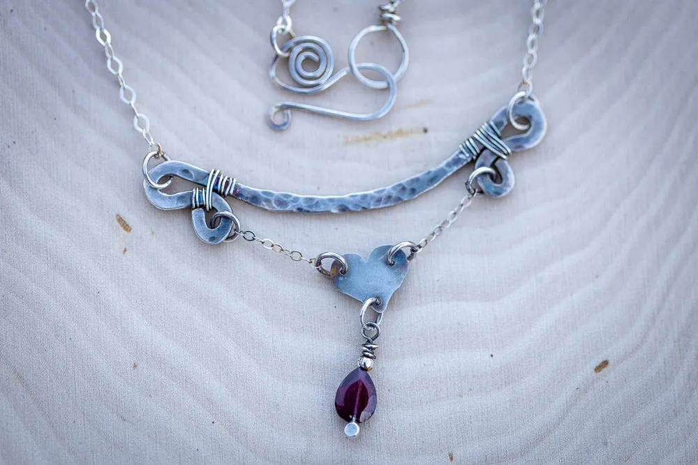 Passionate Heart Necklace | Garnet & Fine Silver