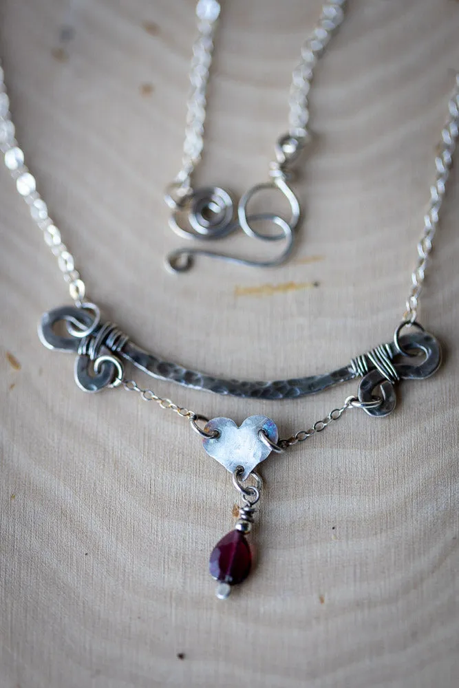 Passionate Heart Necklace | Garnet & Fine Silver