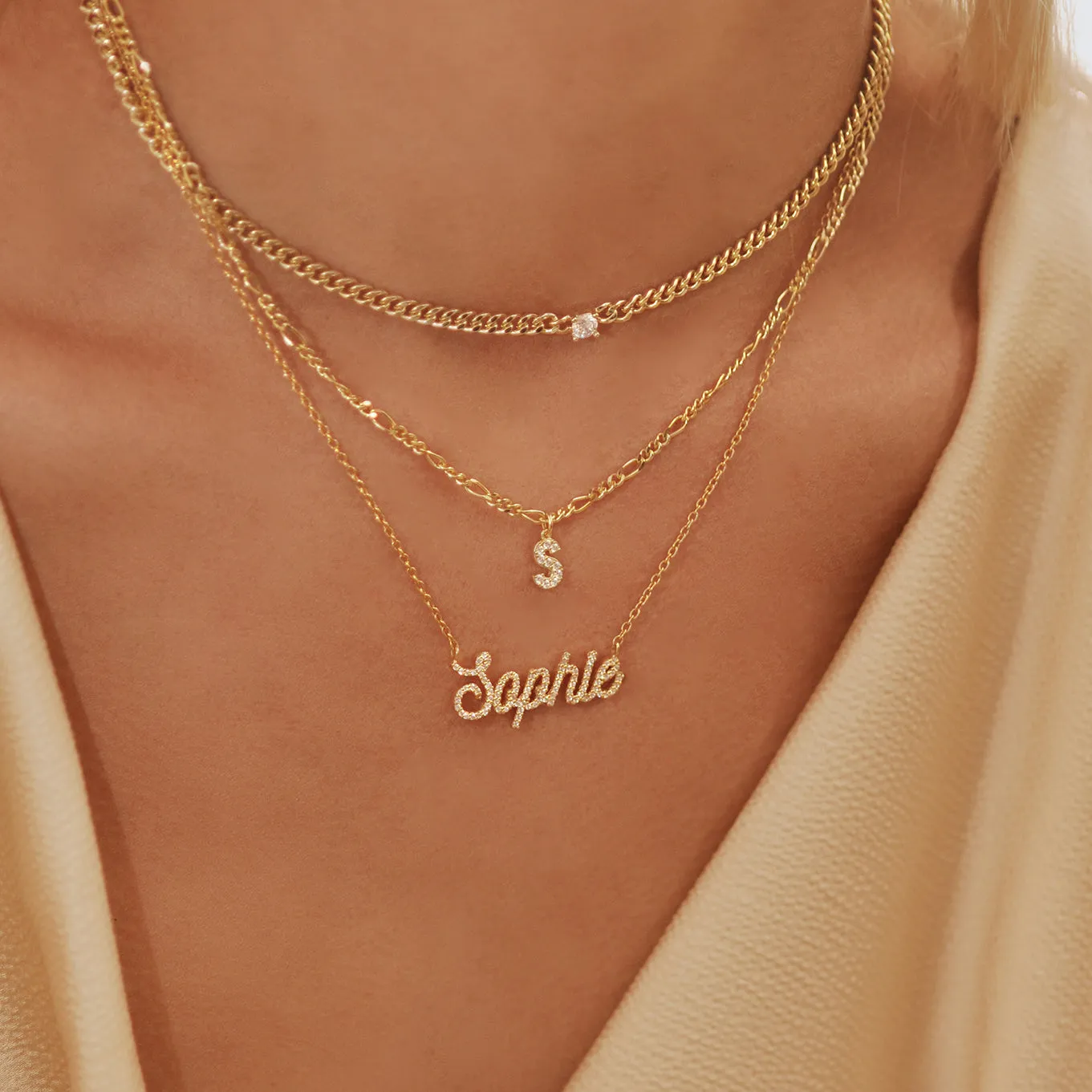 Pave Script Nameplate Necklace