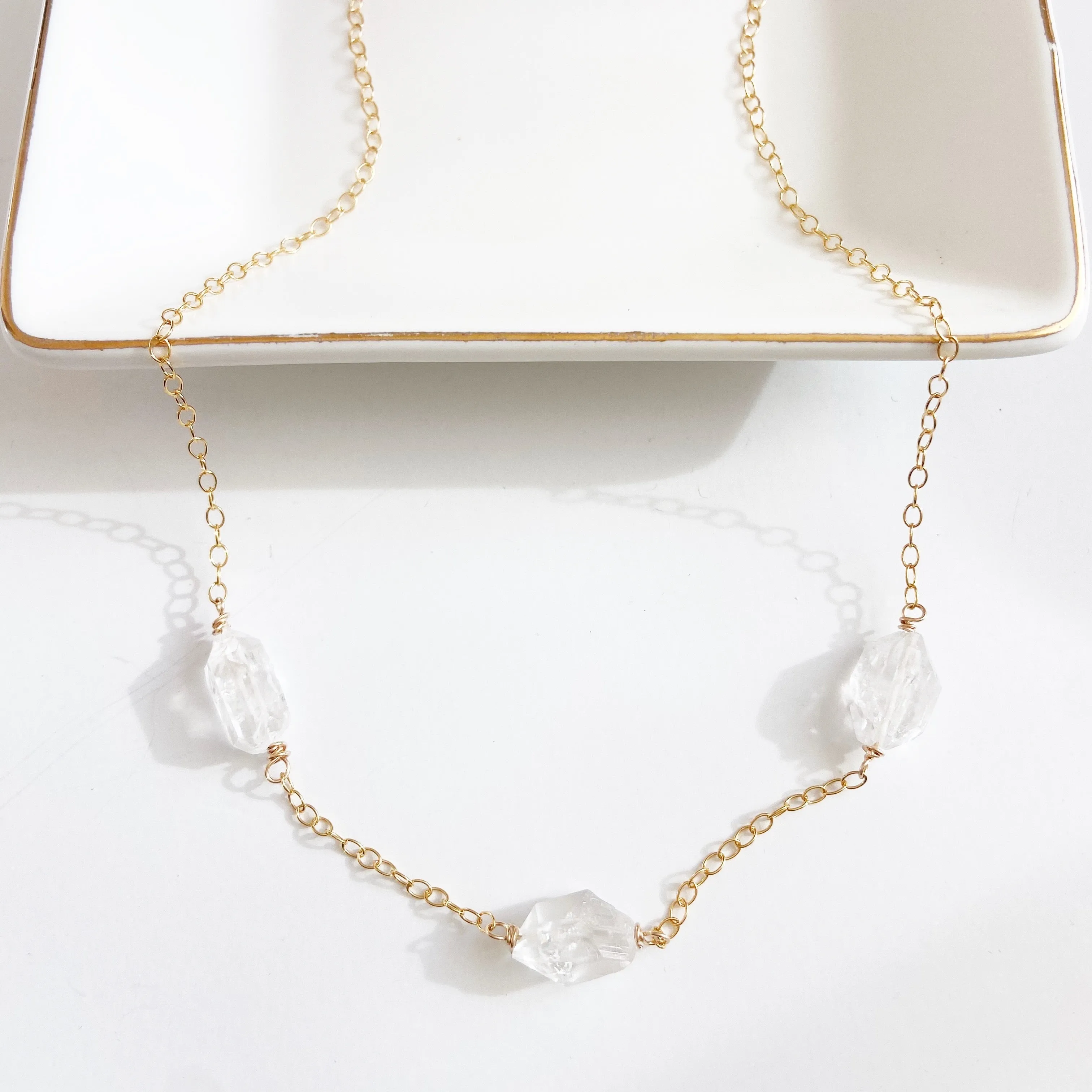 Peacekeeper- Dainty Herkimer Diamond Necklace (16 inches)