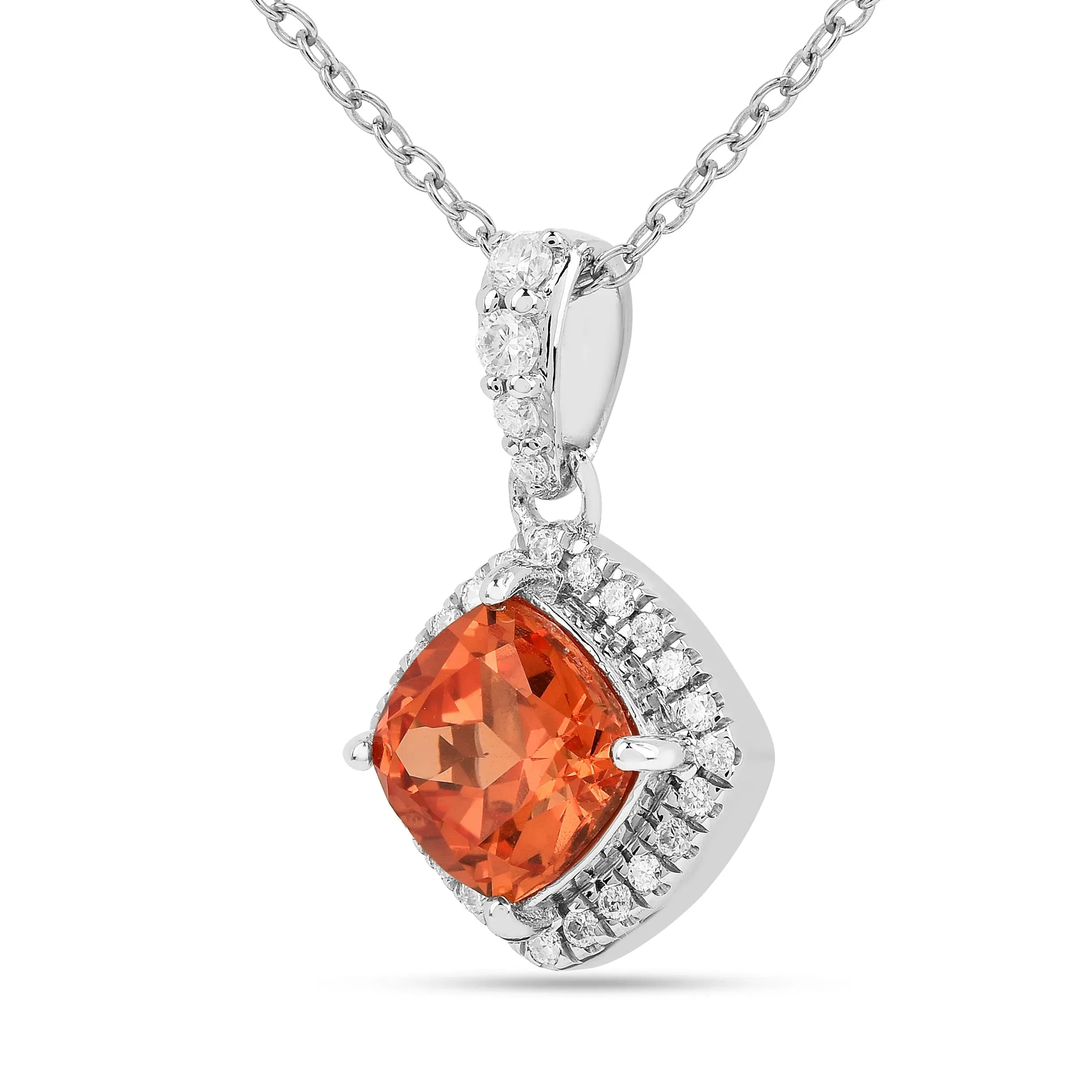 Peach Sapphire Cushion Pendant Necklace