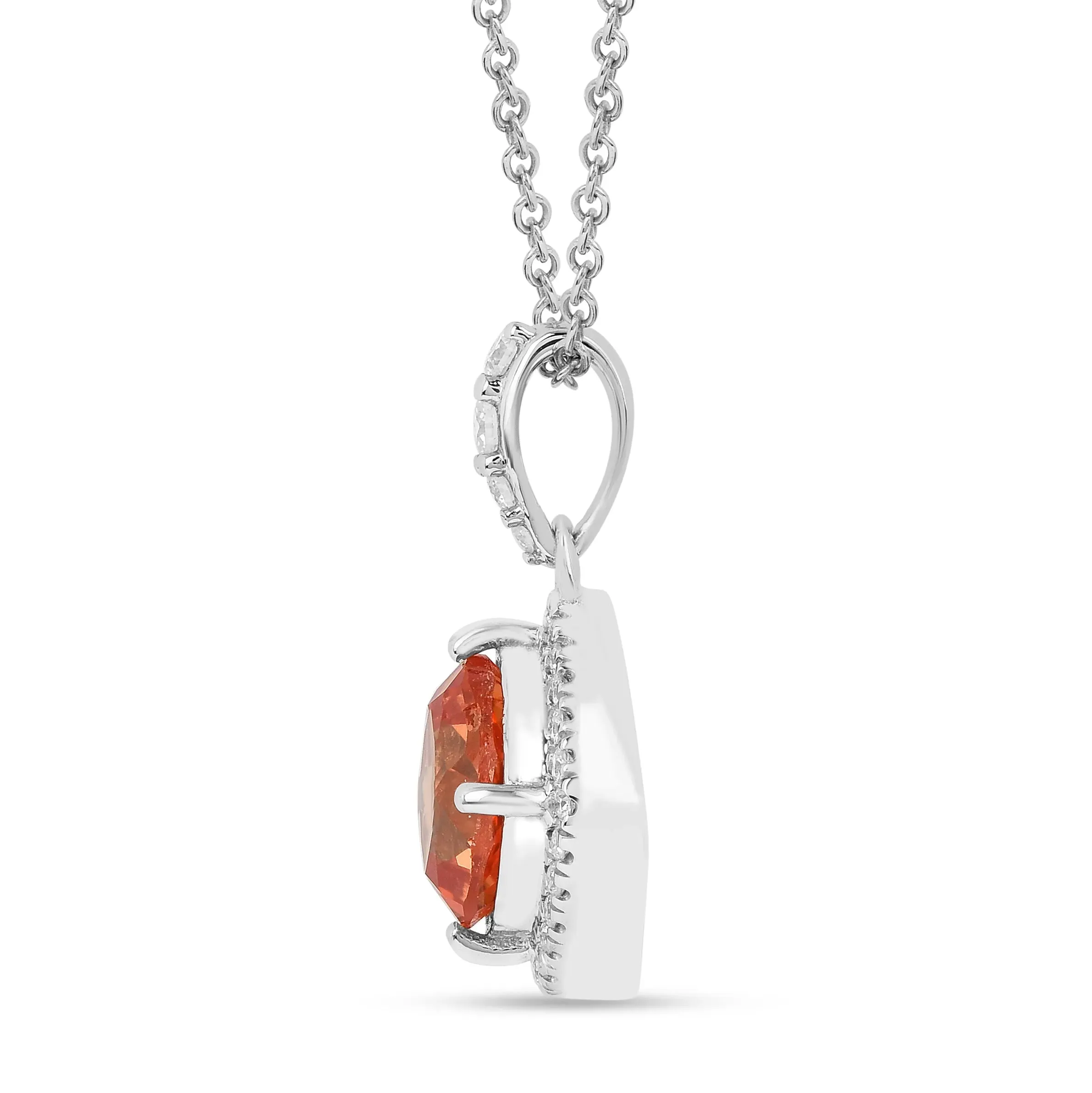 Peach Sapphire Cushion Pendant Necklace