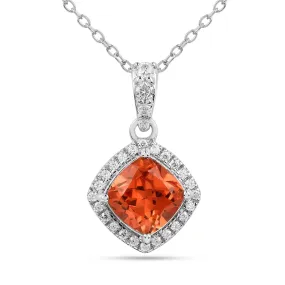 Peach Sapphire Cushion Pendant Necklace