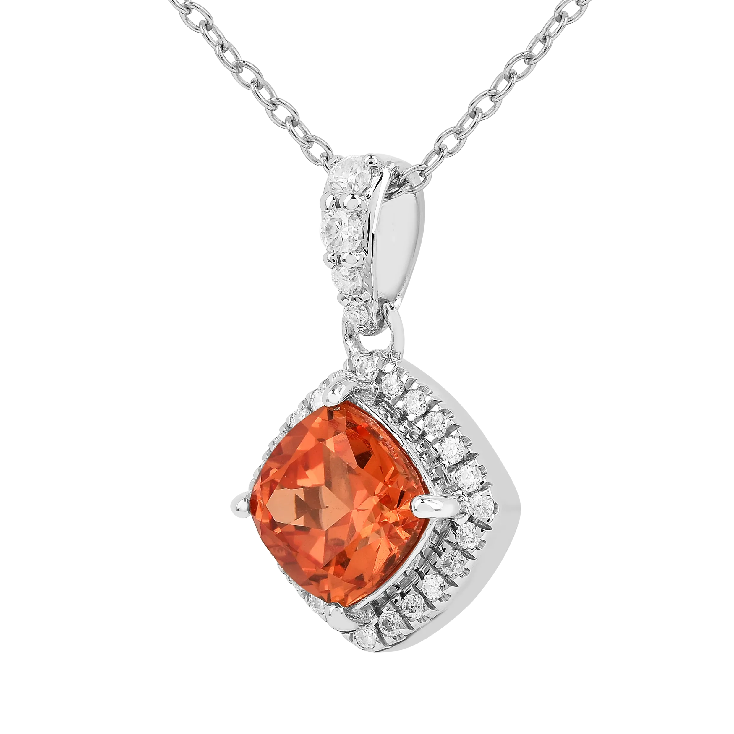 Peach Sapphire Cushion Pendant Necklace