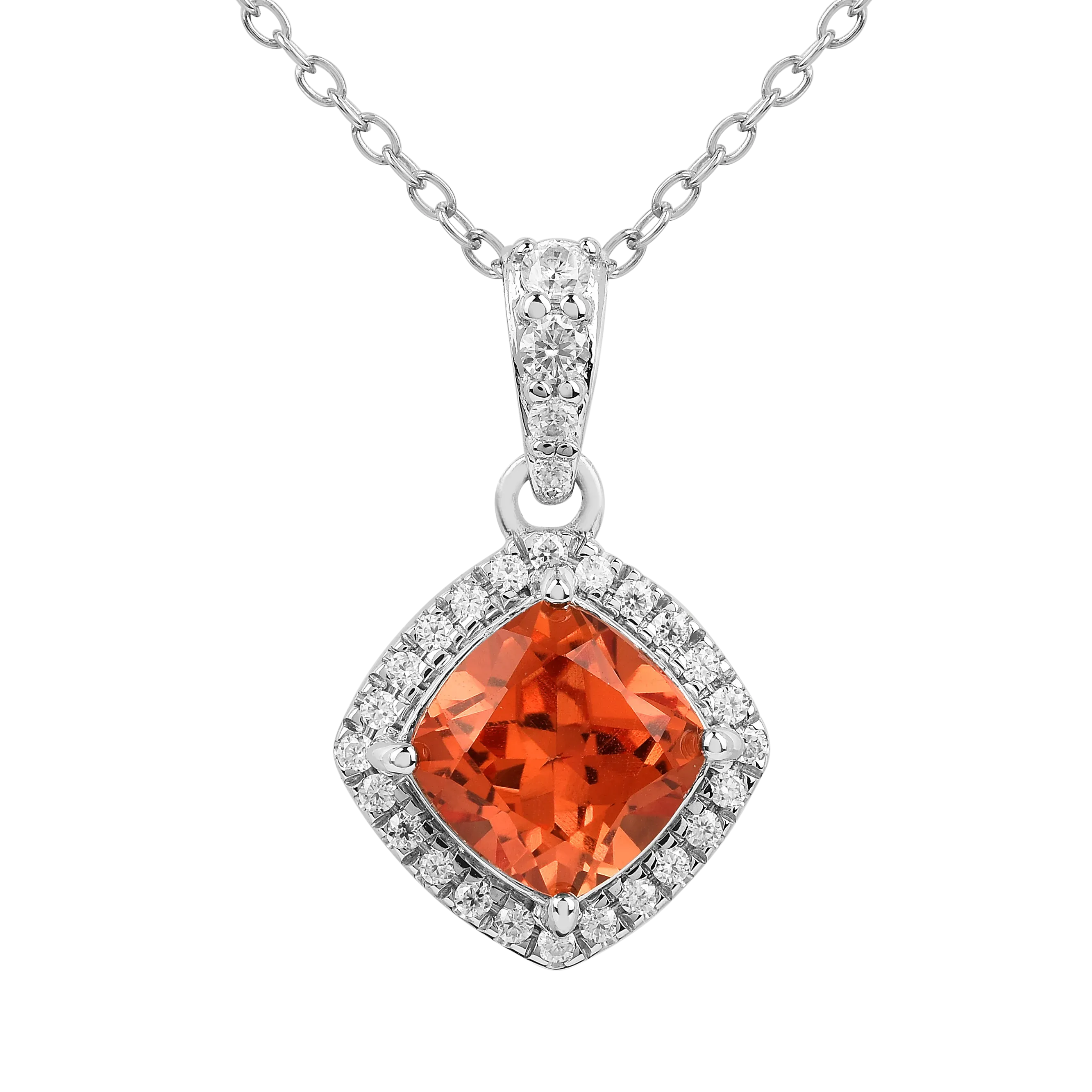 Peach Sapphire Cushion Pendant Necklace