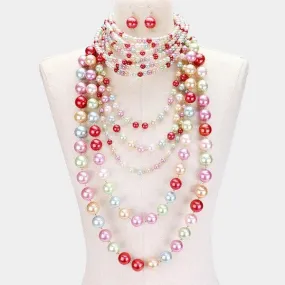 Pearl (faux) Multi Color Choker & Layered Pearl Armor Set