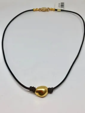 Perle By Lola 18K Gold Nugget Leather Choker