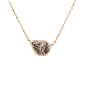 Petite Pear Luna Necklace - Yellow Gold & Black Rutilated Quartz