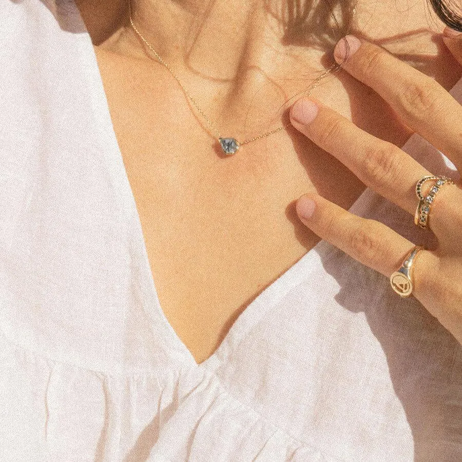 Petite Pear Luna Necklace - Yellow Gold & Black Rutilated Quartz