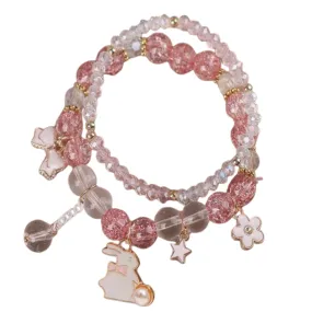 Pink and Crystal Stretchy Bunny Bracelet