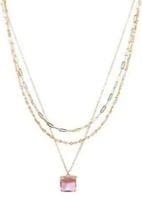 Pink Quartz Triple Strand Necklace