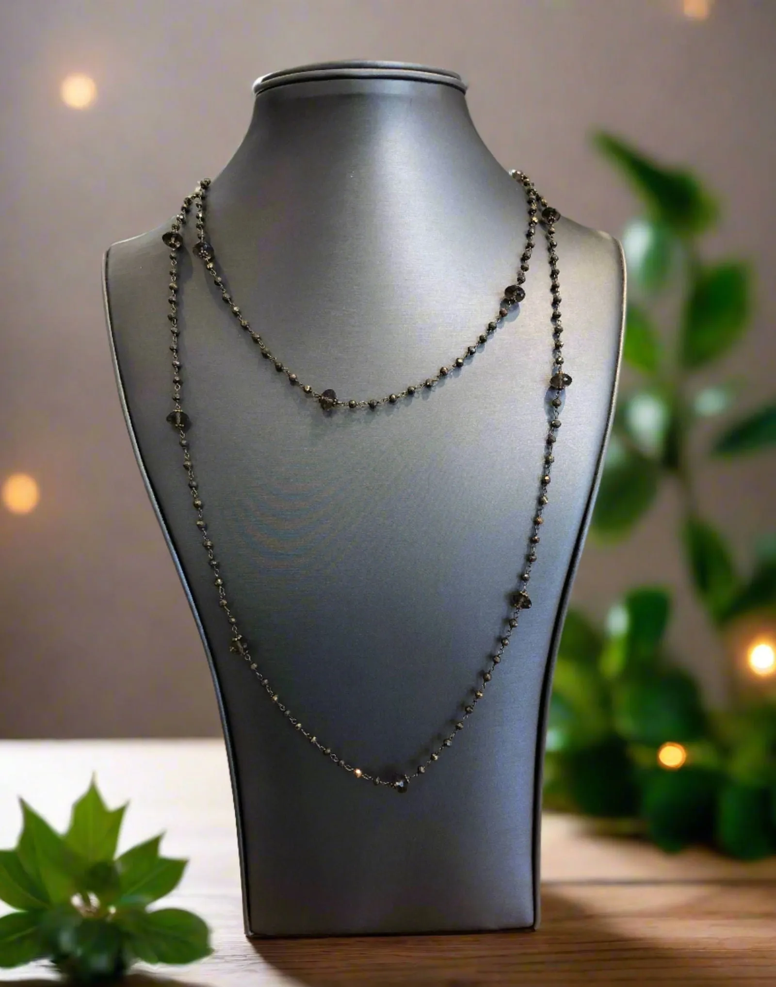 Plumb Silver Original Pyrite and Smoky Quartz Bead Necklace