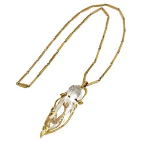 Pre-owned Hand Crafted 18K Yellow Gold Quartz Crystal Necklace