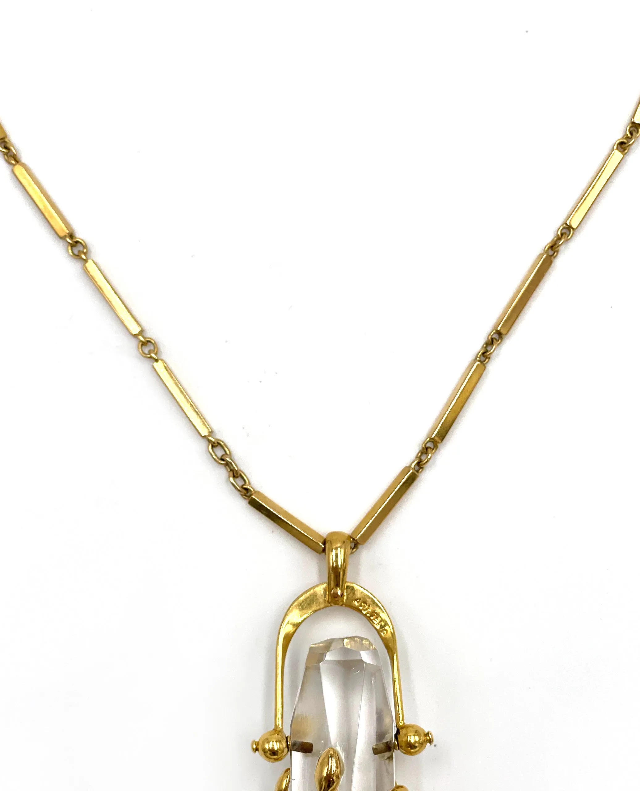 Pre-owned Hand Crafted 18K Yellow Gold Quartz Crystal Necklace