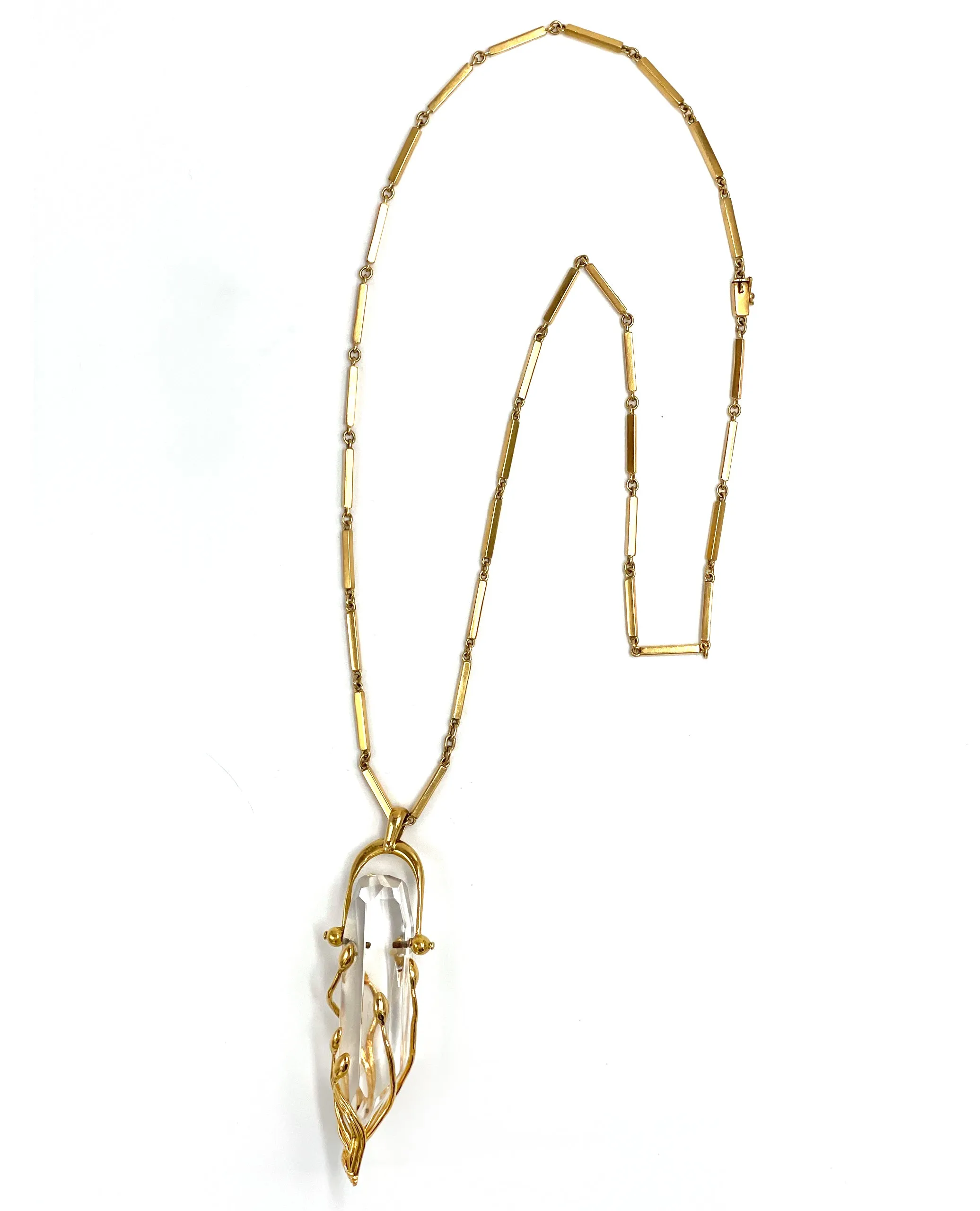 Pre-owned Hand Crafted 18K Yellow Gold Quartz Crystal Necklace