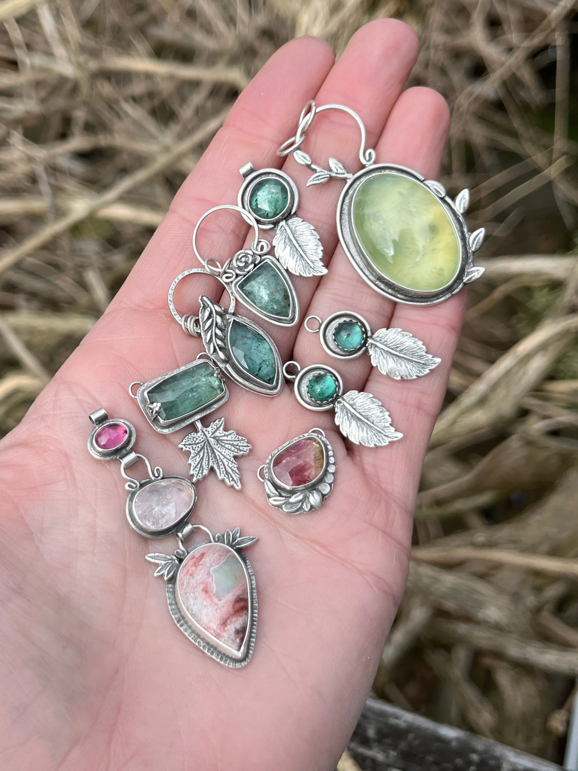 Prehnite Oval Branch Necklace