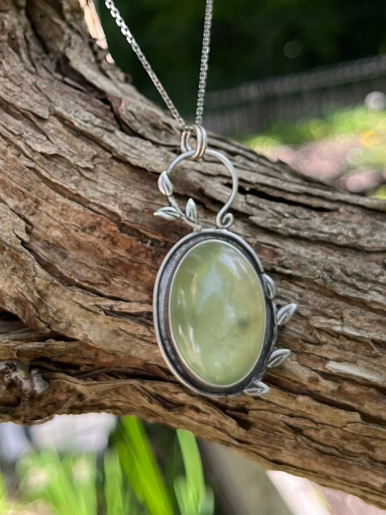 Prehnite Oval Branch Necklace