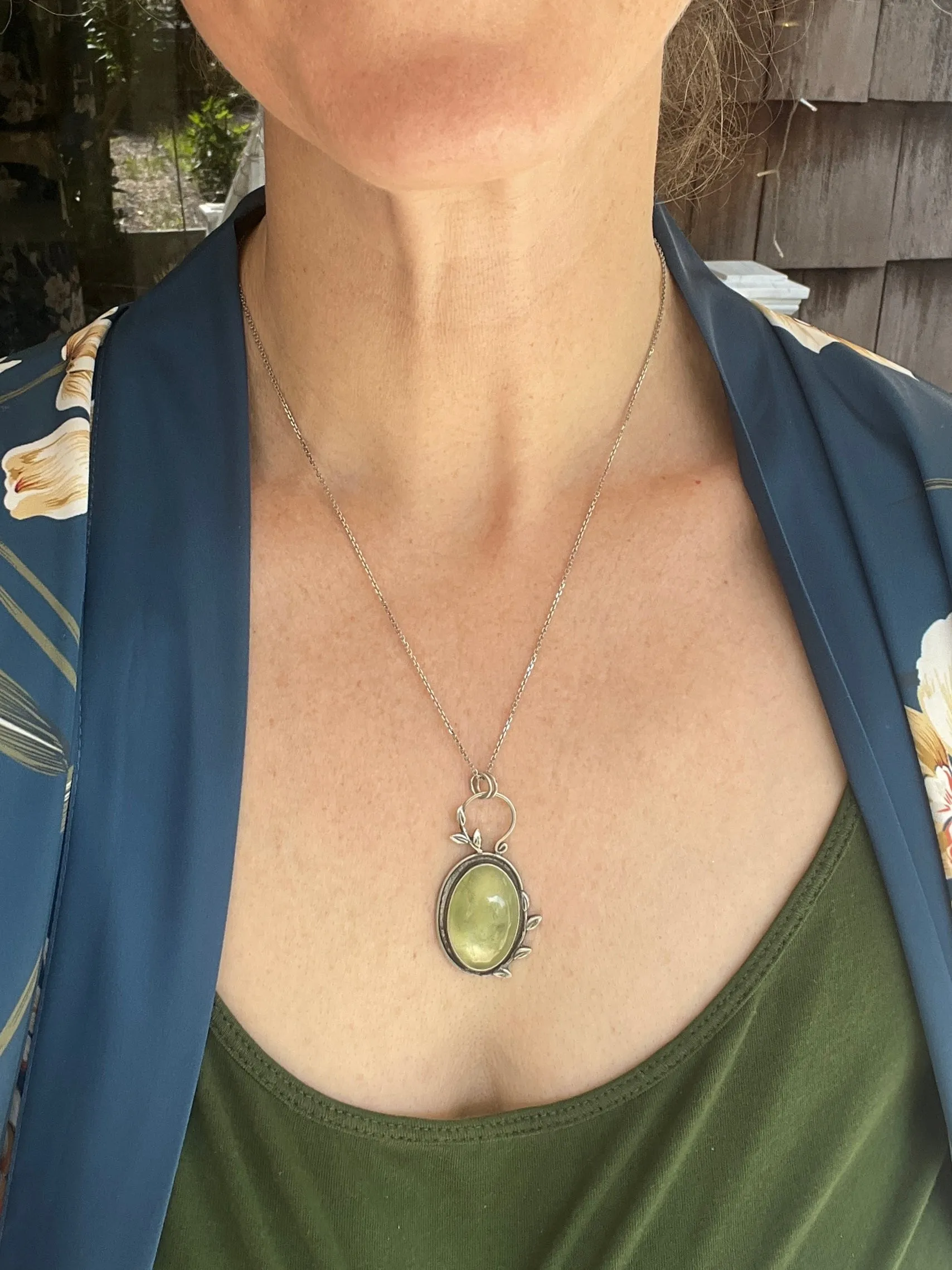 Prehnite Oval Branch Necklace