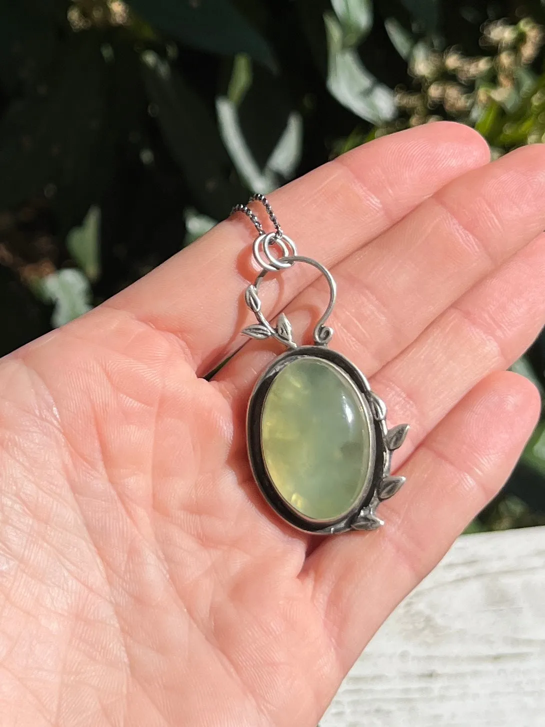Prehnite Oval Branch Necklace