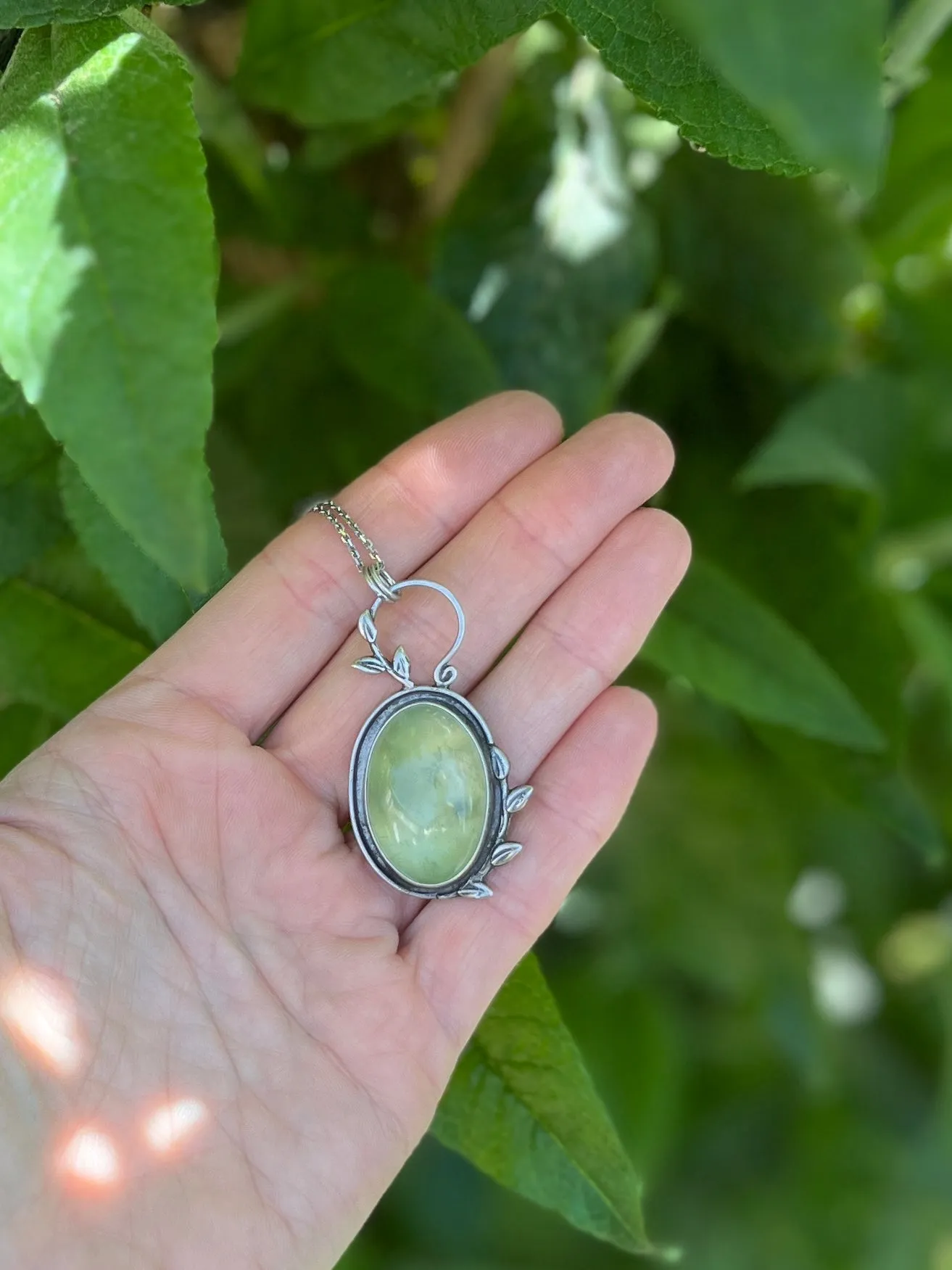 Prehnite Oval Branch Necklace