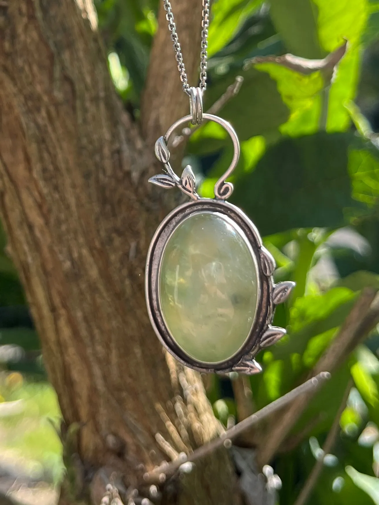Prehnite Oval Branch Necklace