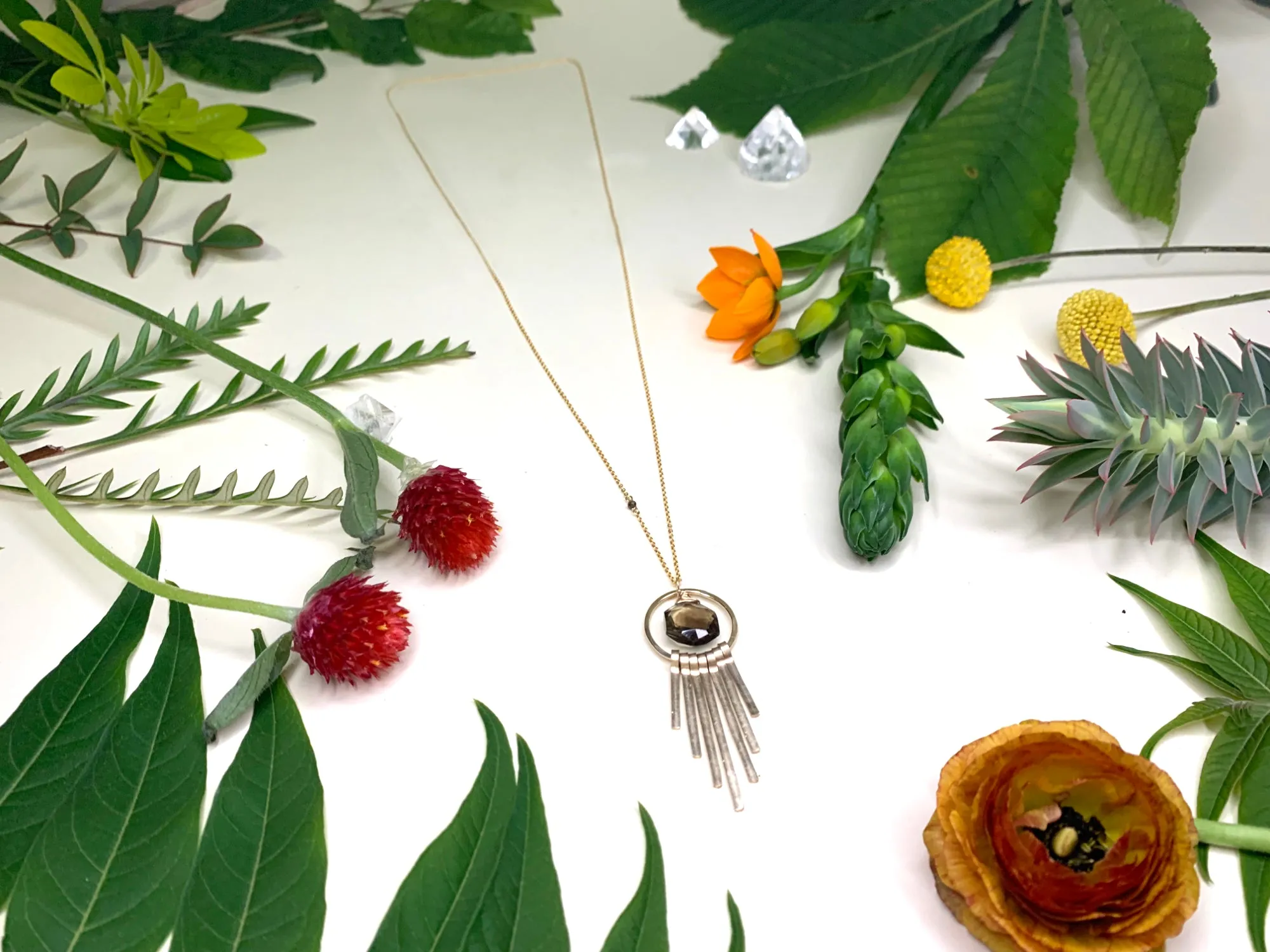 Quartz Hexagon Fringe Necklace