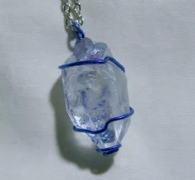 Quartz Point with Blue and Purple Fluorite Wire Wrapped Crystal Pendant