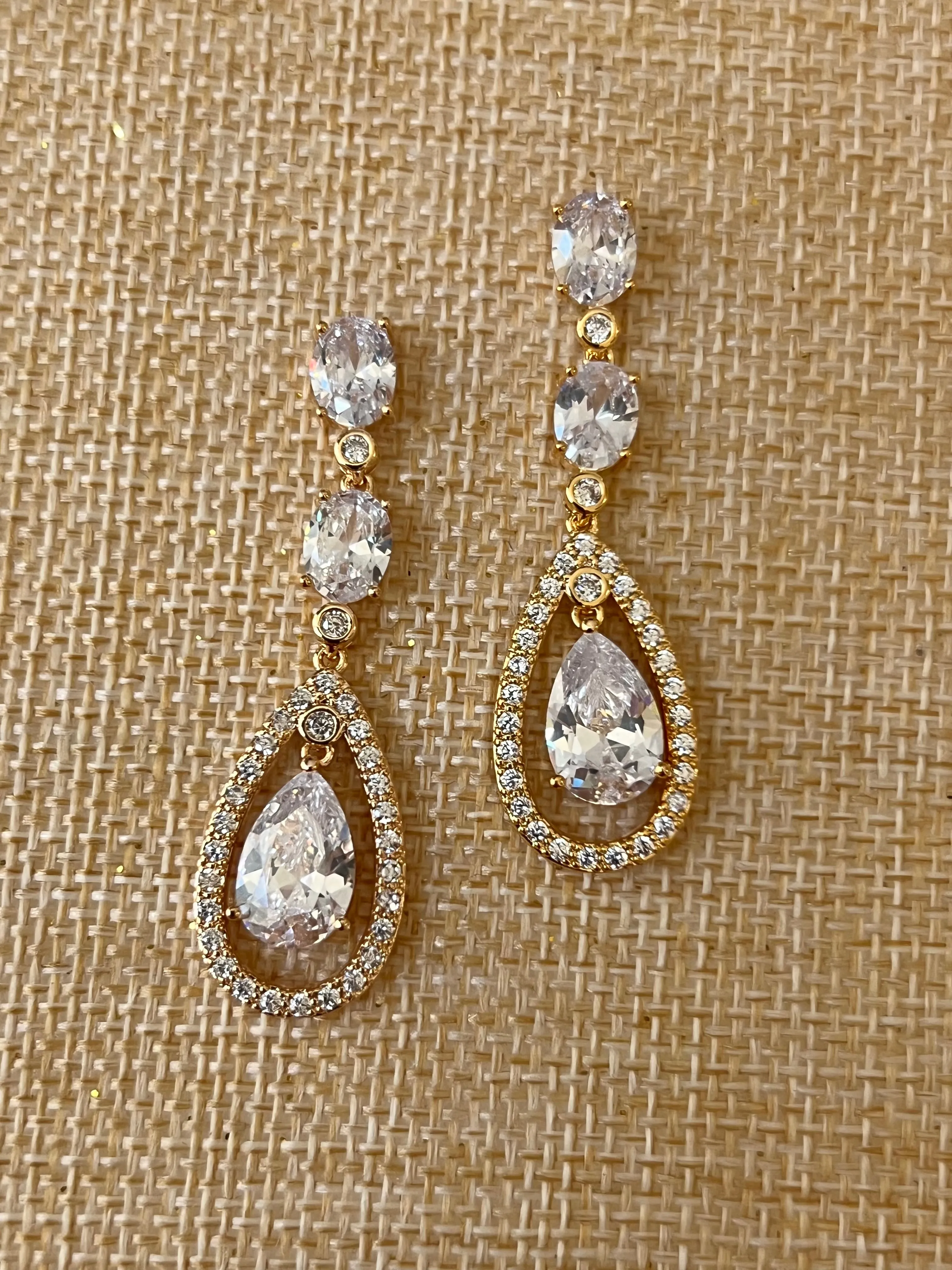 Quinceanera Earrings, Double Drop Zirconia Wedding Earring for Bride