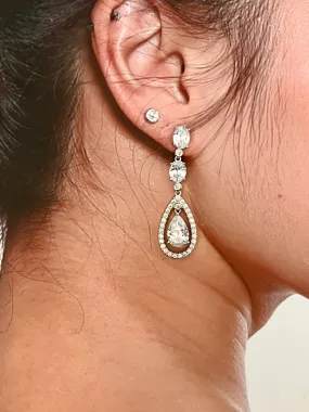 Quinceanera Earrings, Double Drop Zirconia Wedding Earring for Bride