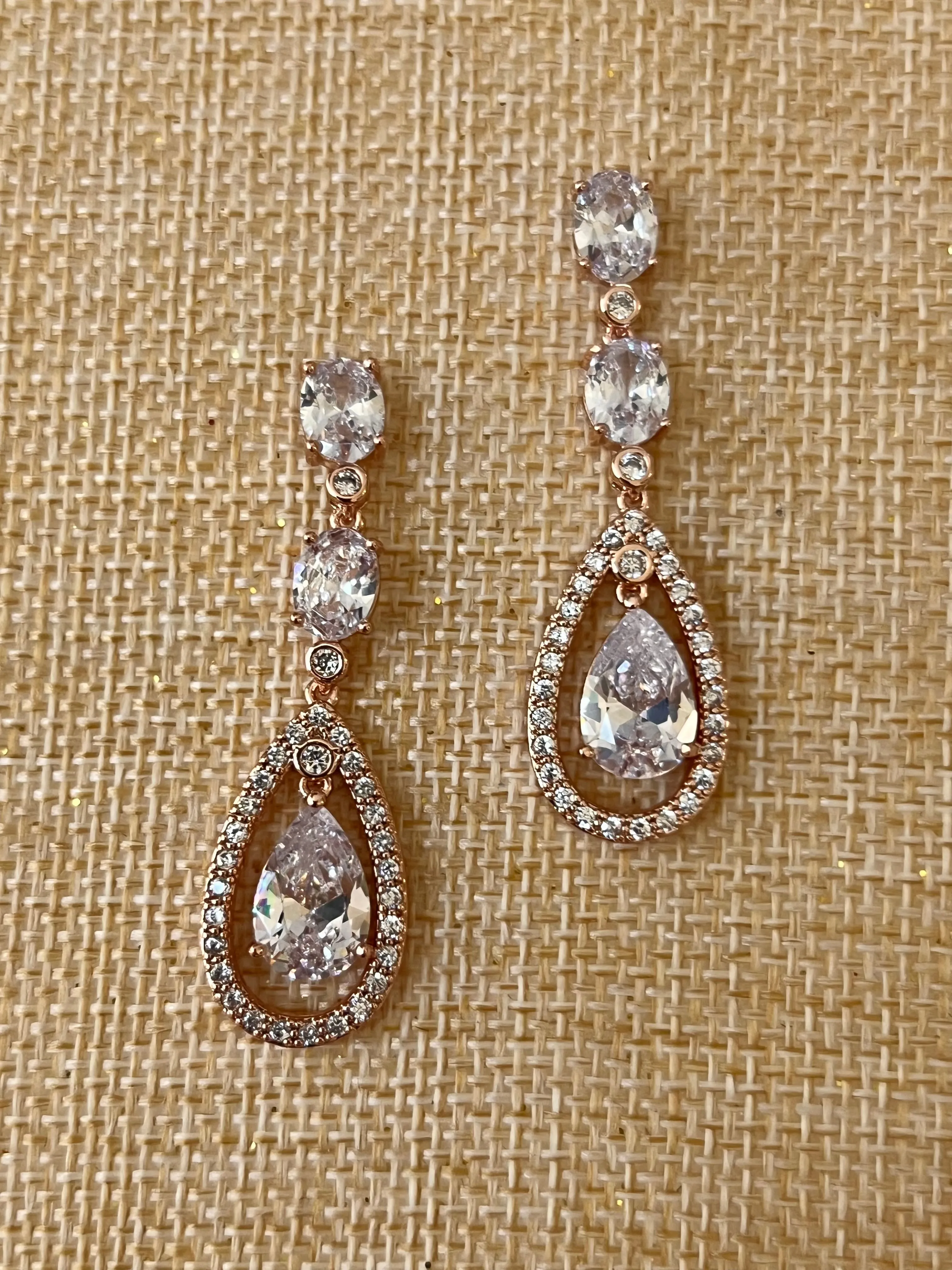 Quinceanera Earrings, Double Drop Zirconia Wedding Earring for Bride