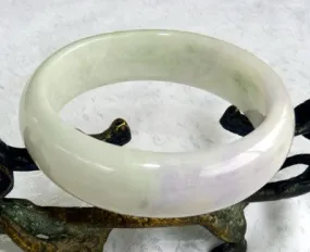 "Wisdom and Compassion" Old Mine Burmese Jadeite White and Soft Lavender Jadeite Jade Bangle Bracelet 57mm (BB2879)
