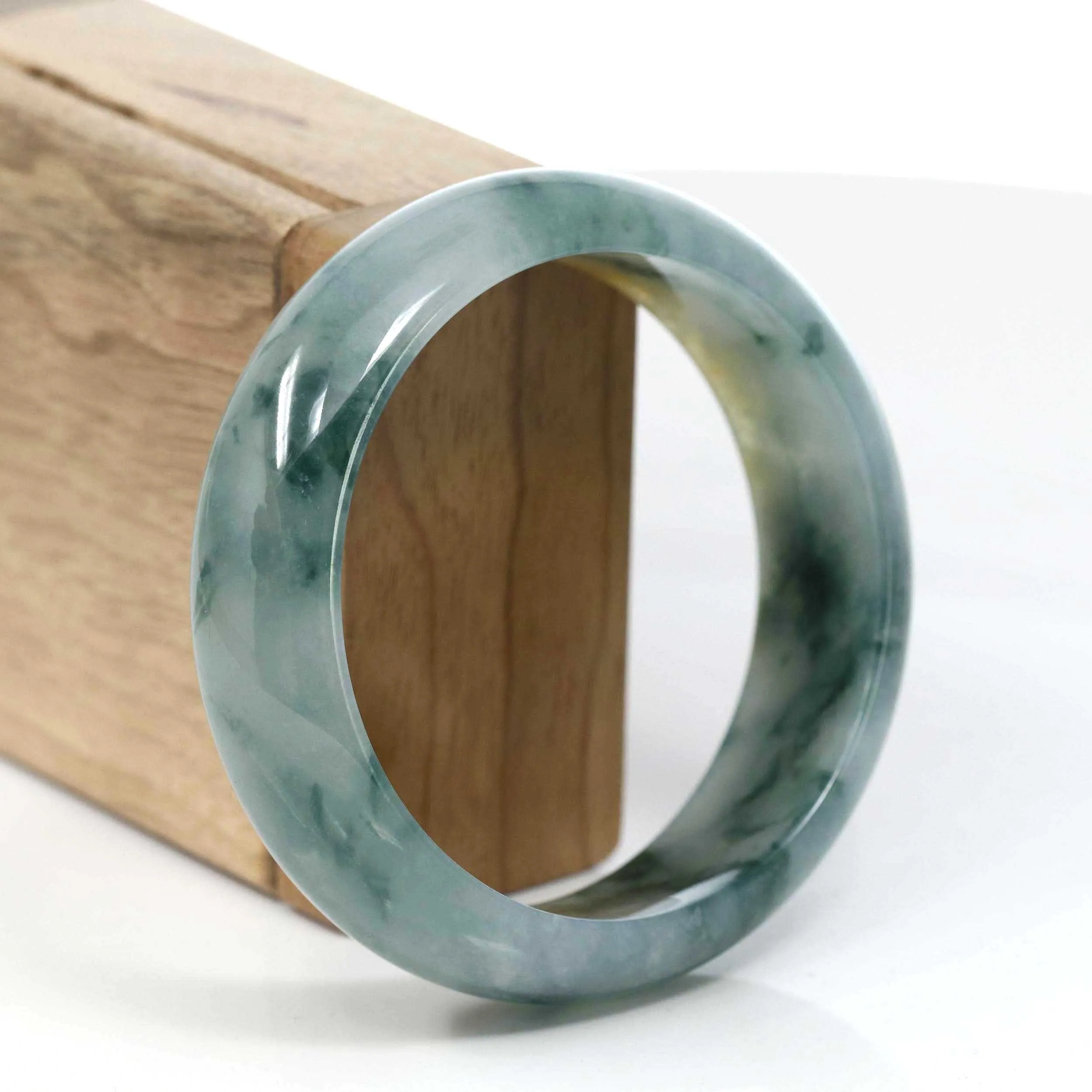 RealJade® Co. Burmese High-end Ice Blue-green Jade Jadeite Bangle Bracelet (58.83mm) ( Collectibles )T073