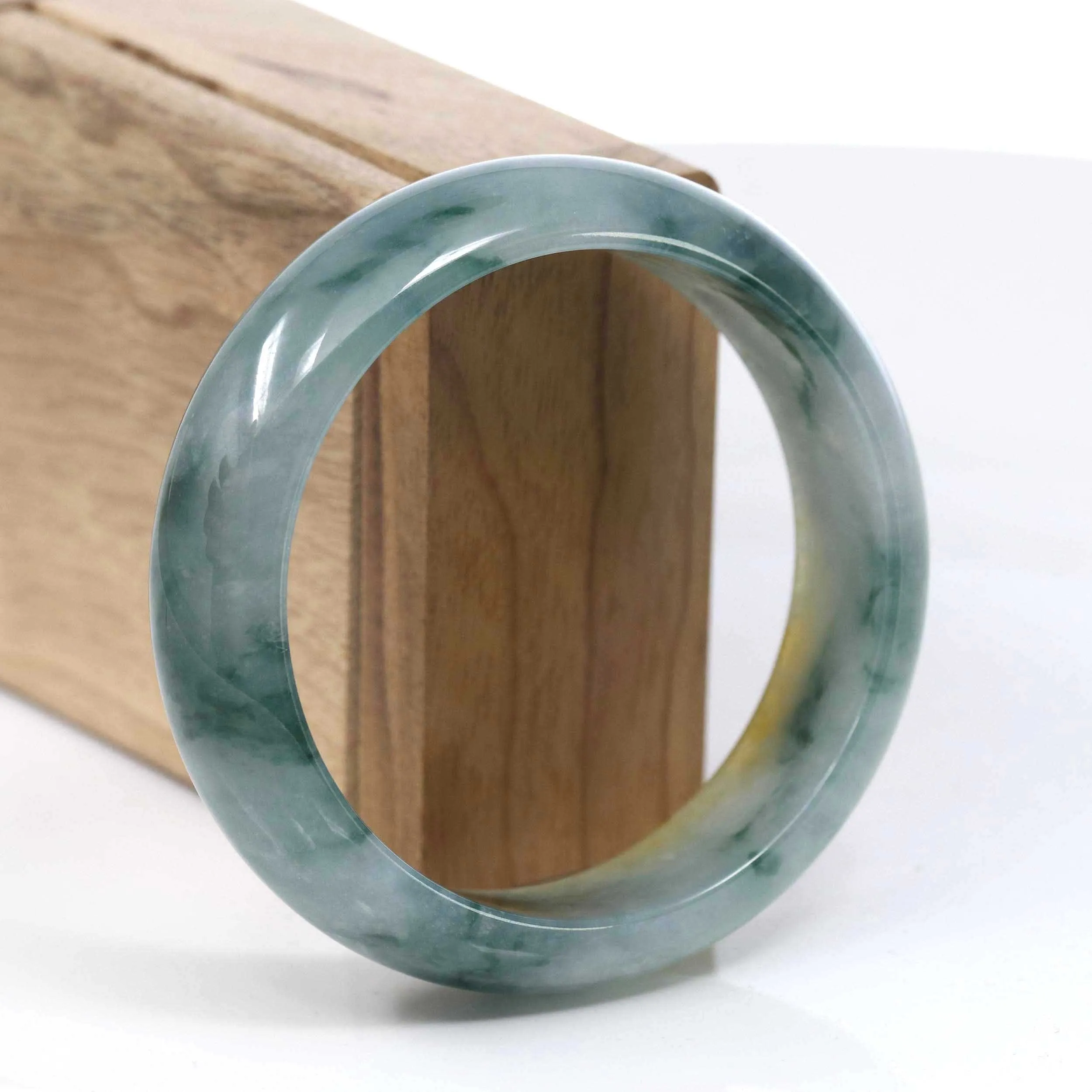 RealJade® Co. Burmese High-end Ice Blue-green Jade Jadeite Bangle Bracelet (58.83mm) ( Collectibles )T073