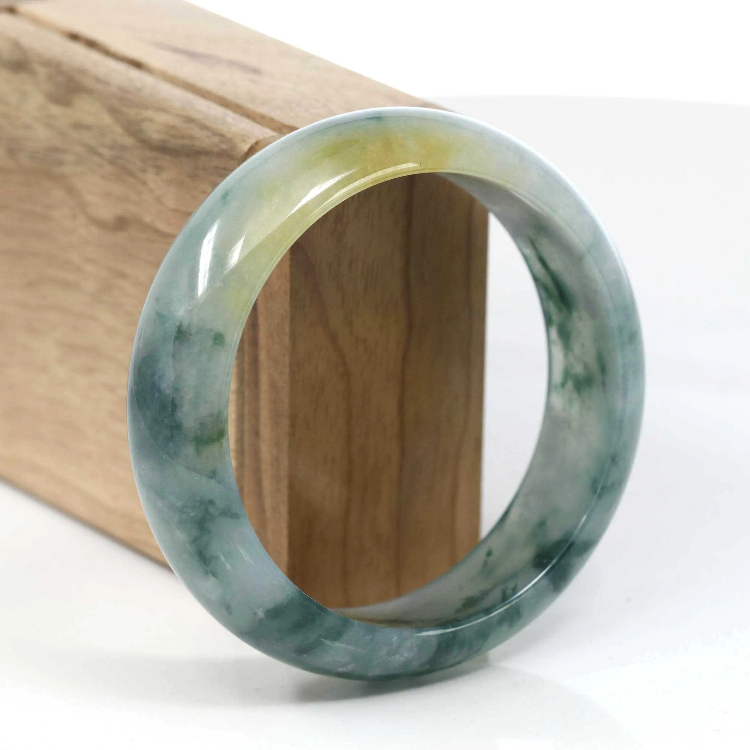 RealJade® Co. Burmese High-end Ice Blue-green Jade Jadeite Bangle Bracelet (58.83mm) ( Collectibles )T073