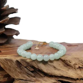 RealJade Co.® Genuine Green Jadeite Jade Bead Bracelet With 18K Yellow Gold Clasp ( 7.5 mm )