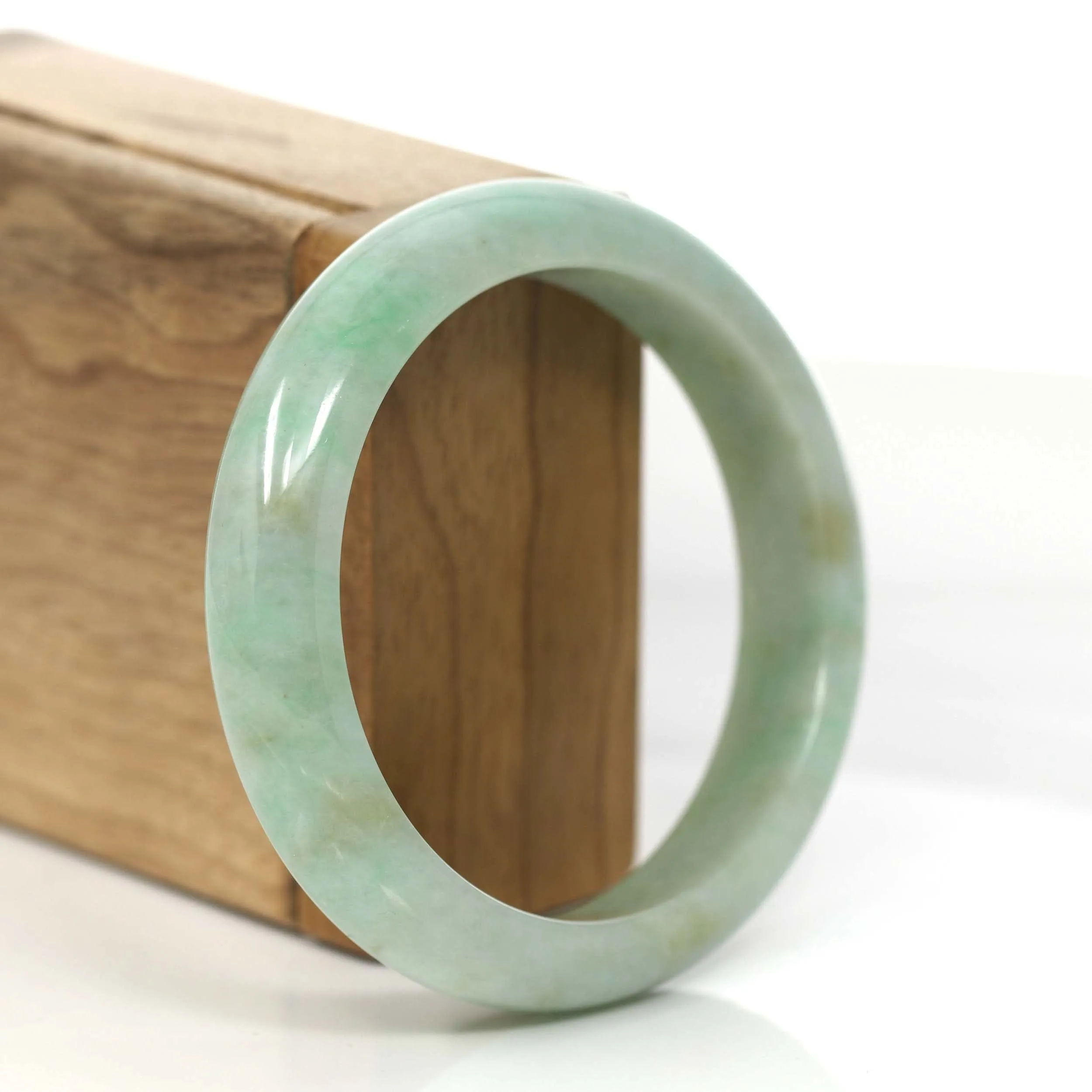 RealJade® Co.  "Classic Bangle" Yellow Green Natural Burmese Jadeite Jade Bangle (57.40mm) #822