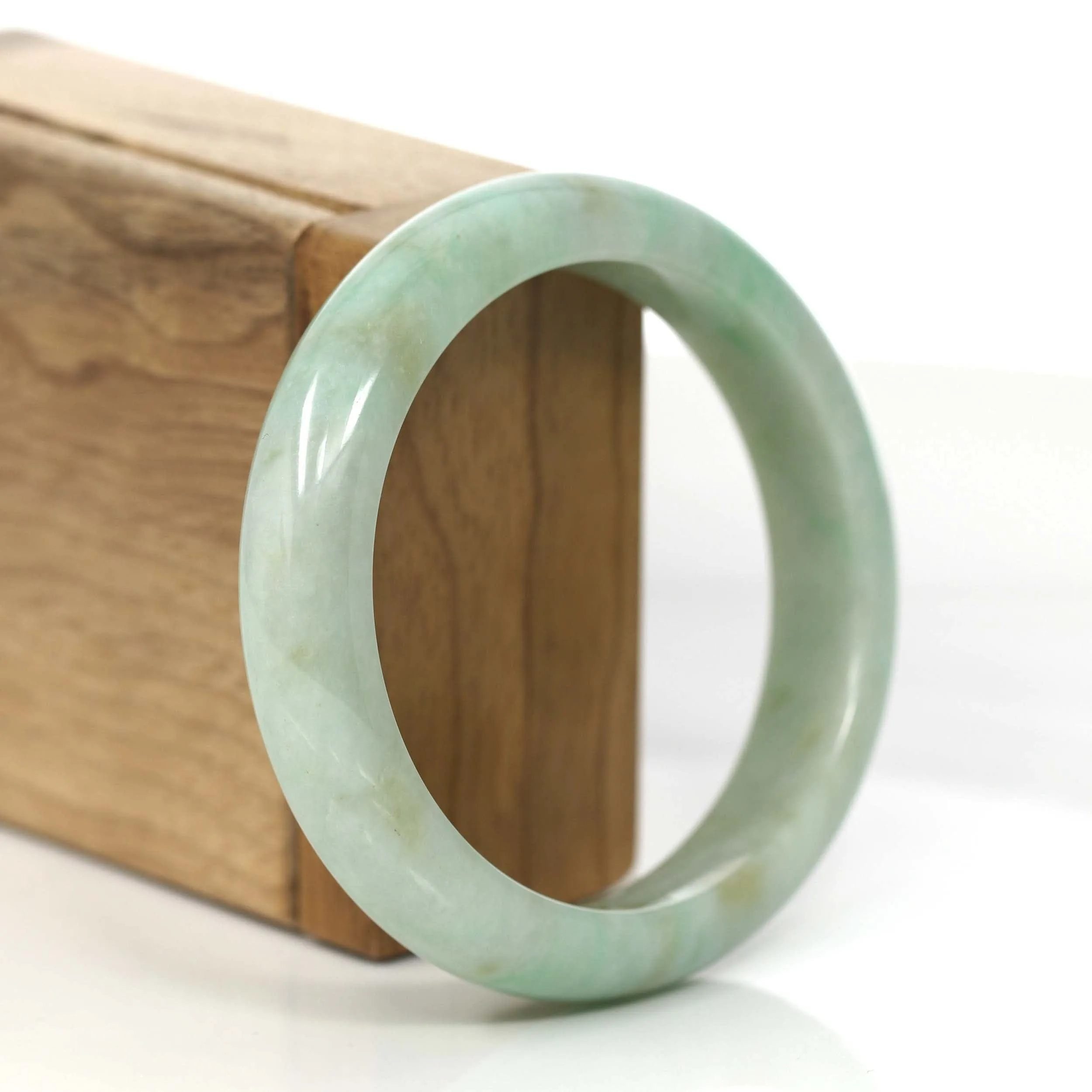 RealJade® Co.  "Classic Bangle" Yellow Green Natural Burmese Jadeite Jade Bangle (57.40mm) #822