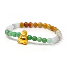 RealJade® "Penguin" Multi-Colored Genuine High-quality Jade Jadeite Bracelet Bangle with 24k Yellow Gold Penguin Charm Colorful #409