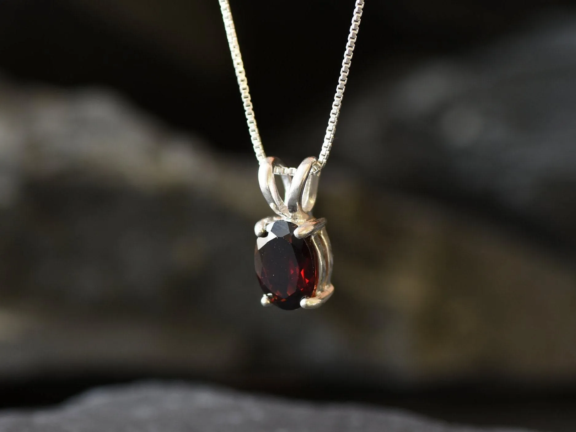 Red Garnet Pendant - Red Oval Necklace - Solitaire Garnet Necklace
