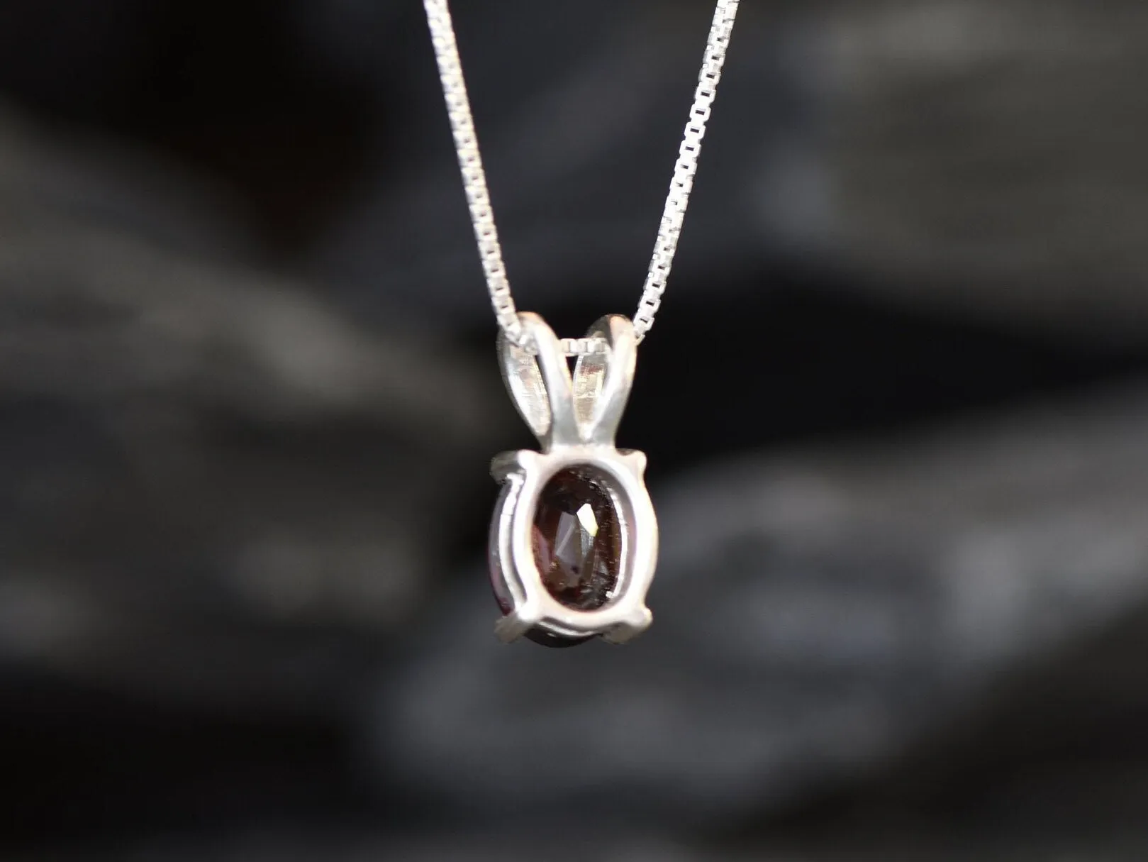 Red Garnet Pendant - Red Oval Necklace - Solitaire Garnet Necklace