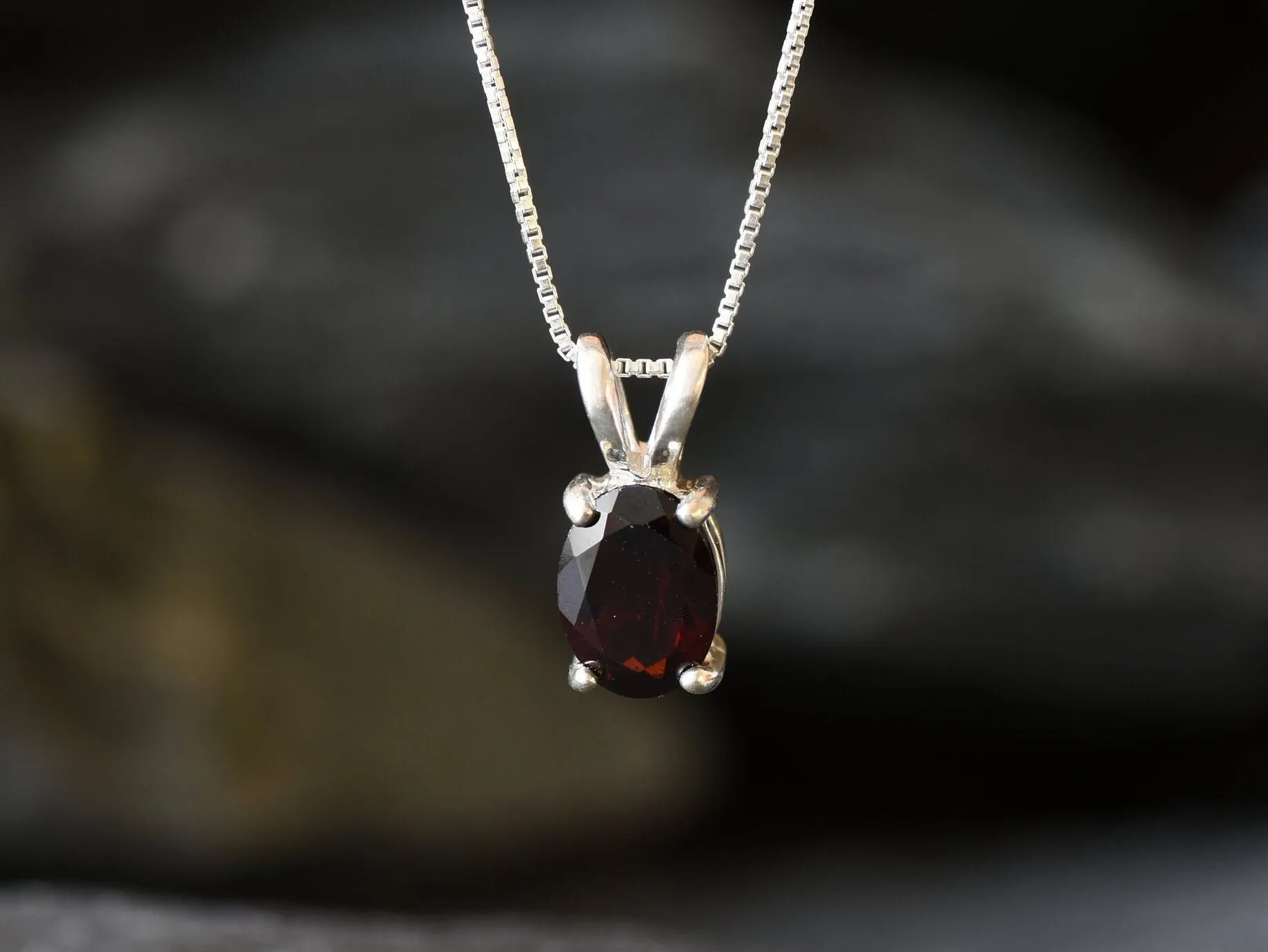 Red Garnet Pendant - Red Oval Necklace - Solitaire Garnet Necklace