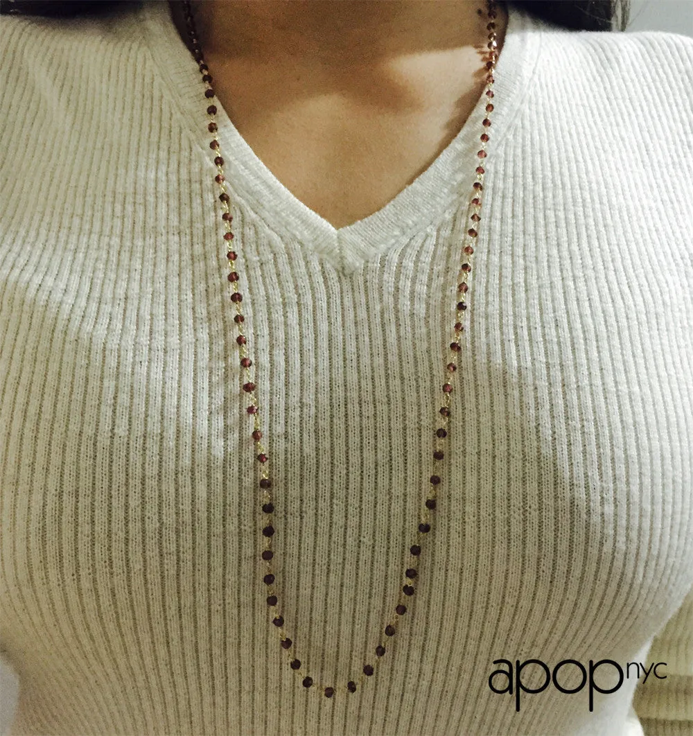 Red Mini Stone Beaded Station Necklace 36 inch