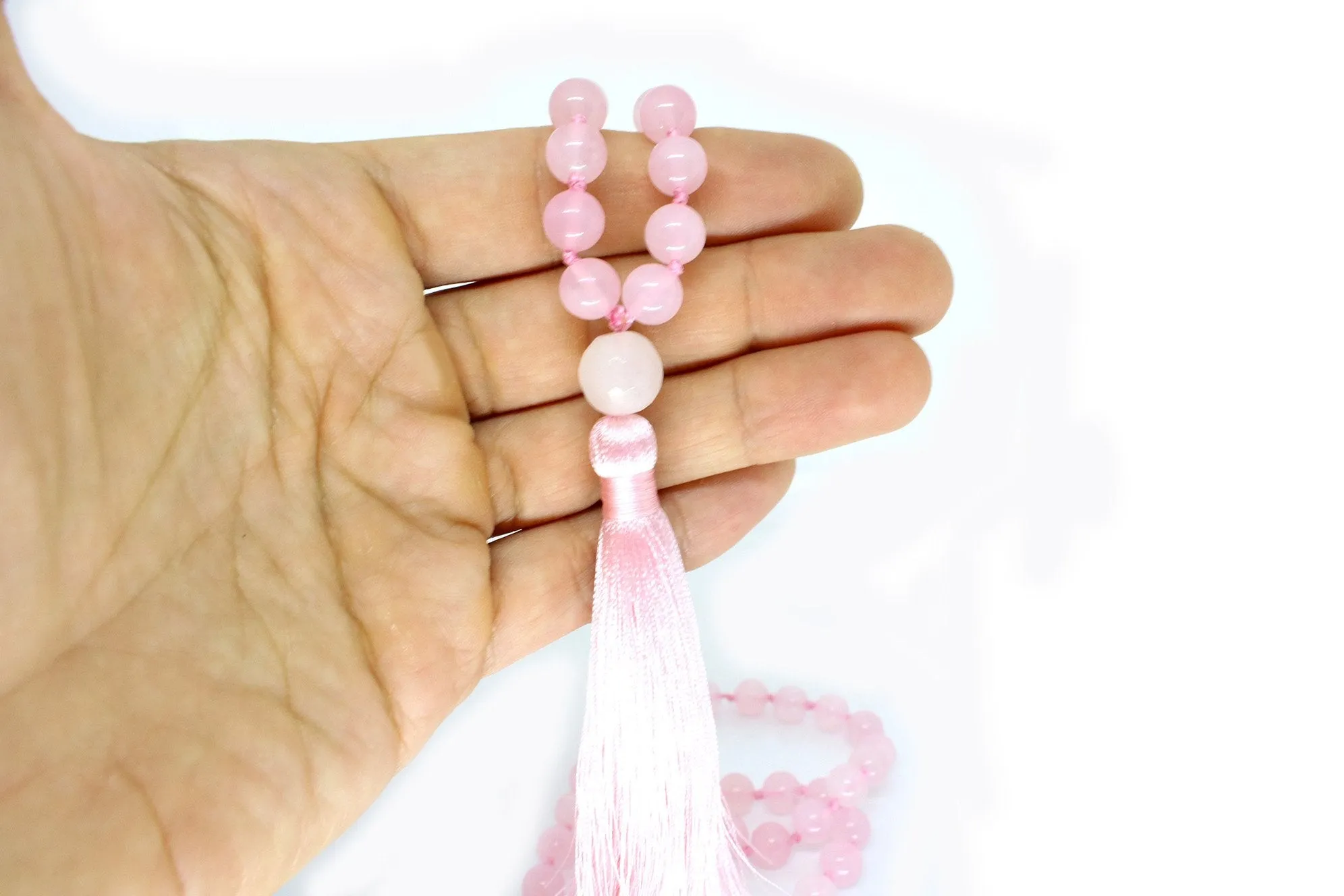 Rose Quartz Mala Beads Necklace - "I am Enough"